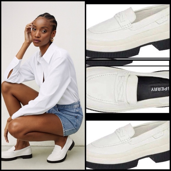 Sperry Shoes - New Sperry Highland White Leather Upper Penny Loafer Platform Academia Preppy9.5
